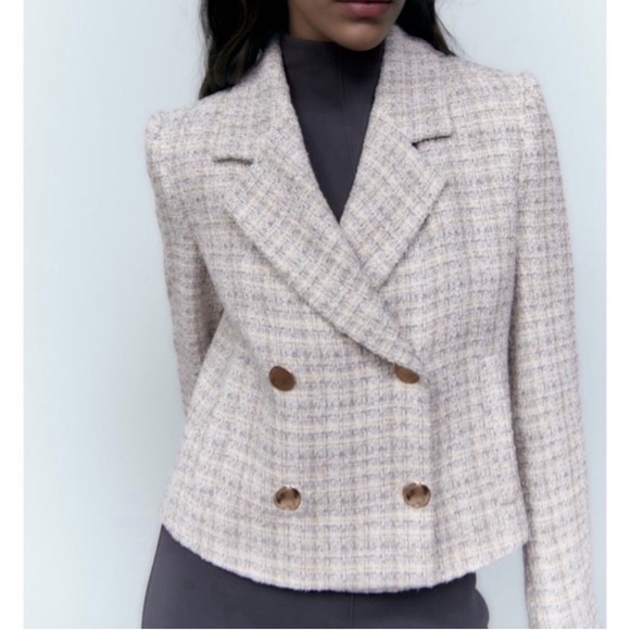 Zara Jackets & Blazers - Zara MulticolorTweed Double-Breasted Blazer Size S